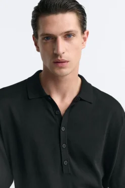 ZARA Camisola / Casacos|Polos^POLO DE MALHA COM BOTÕES Preto