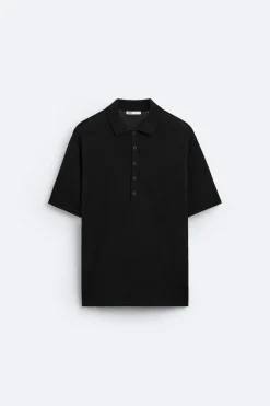 ZARA Camisola / Casacos|Polos^POLO DE MALHA COM BOTÕES Preto