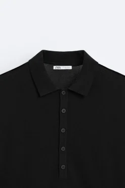 ZARA Camisola / Casacos|Polos^POLO DE MALHA COM BOTÕES Preto