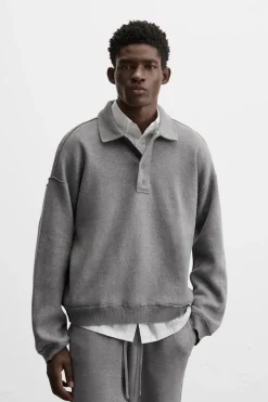 ZARA Camisola / Casacos|Polos^POLO DE MALHA COM COSTURAS IRREGULARES Cinzento-vigoré