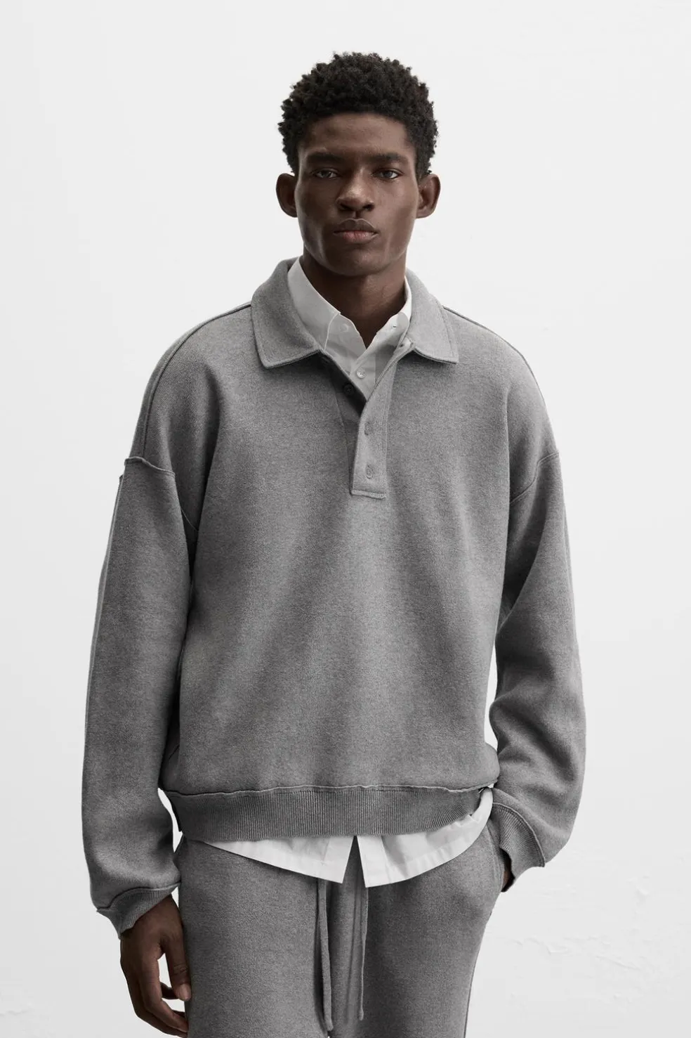 ZARA Camisola / Casacos|Polos^POLO DE MALHA COM COSTURAS IRREGULARES Cinzento-vigoré