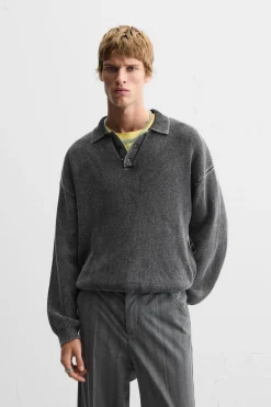ZARA Camisola / Casacos|Polos^POLO DE MALHA COM EFEITO LAVADO Preto