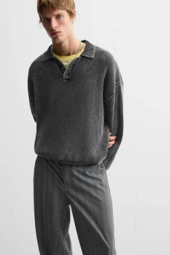 ZARA Camisola / Casacos|Polos^POLO DE MALHA COM EFEITO LAVADO Preto