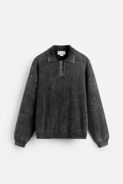 ZARA Camisola / Casacos|Polos^POLO DE MALHA COM EFEITO LAVADO Preto
