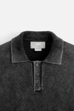ZARA Camisola / Casacos|Polos^POLO DE MALHA COM EFEITO LAVADO Preto