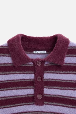 ZARA Camisola / Casacos|Polos^POLO DE MALHA COM EFEITO DE PELO Roxo