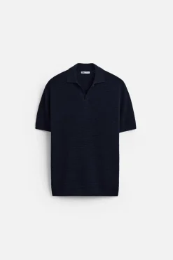 ZARA Camisola / Casacos|Polos^POLO DE MALHA COM ESTRUTURA EM XADREZ PEQUENO Azul-marinho