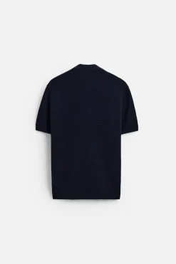 ZARA Camisola / Casacos|Polos^POLO DE MALHA COM ESTRUTURA EM XADREZ PEQUENO Azul-marinho