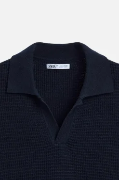 ZARA Camisola / Casacos|Polos^POLO DE MALHA COM ESTRUTURA EM XADREZ PEQUENO Azul-marinho