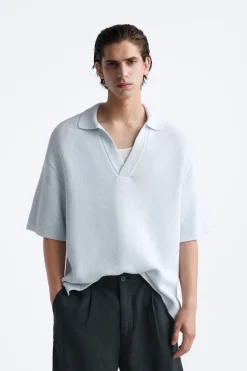ZARA Camisola / Casacos|Polos^POLO DE MALHA COM ESTRUTURA Azul-claro