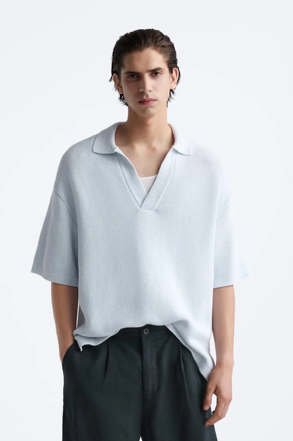 ZARA Camisola / Casacos|Polos^POLO DE MALHA COM ESTRUTURA Azul-claro