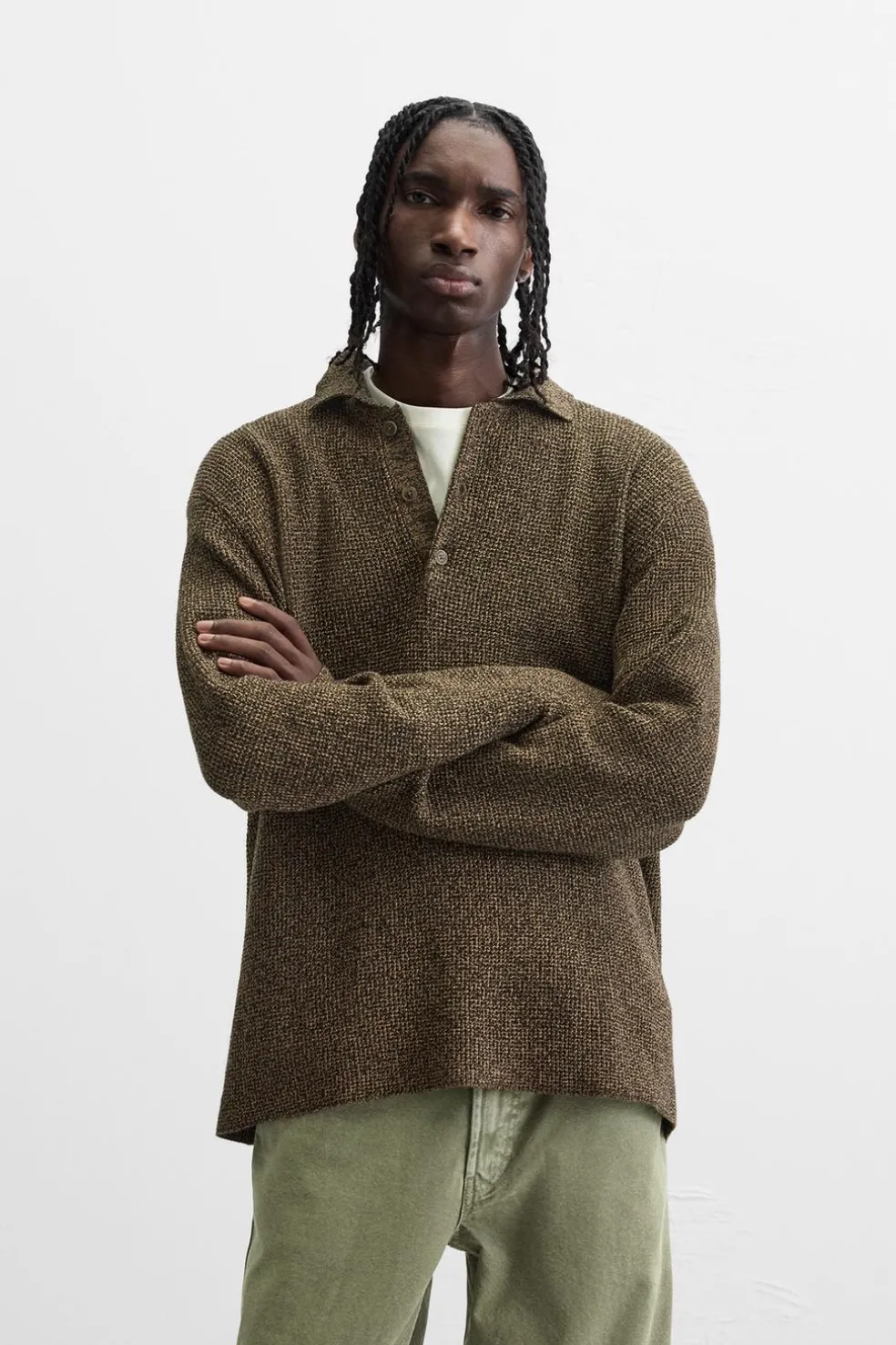 ZARA Camisola / Casacos|Polos^POLO DE MALHA COM ESTRUTURA Caqui