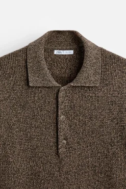 ZARA Camisola / Casacos|Polos^POLO DE MALHA COM ESTRUTURA Caqui