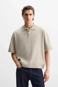ZARA Camisola / Casacos|Polos^POLO DE MALHA COM FECHO DE CORRER Pedra
