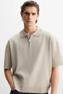 ZARA Camisola / Casacos|Polos^POLO DE MALHA COM FECHO DE CORRER Pedra