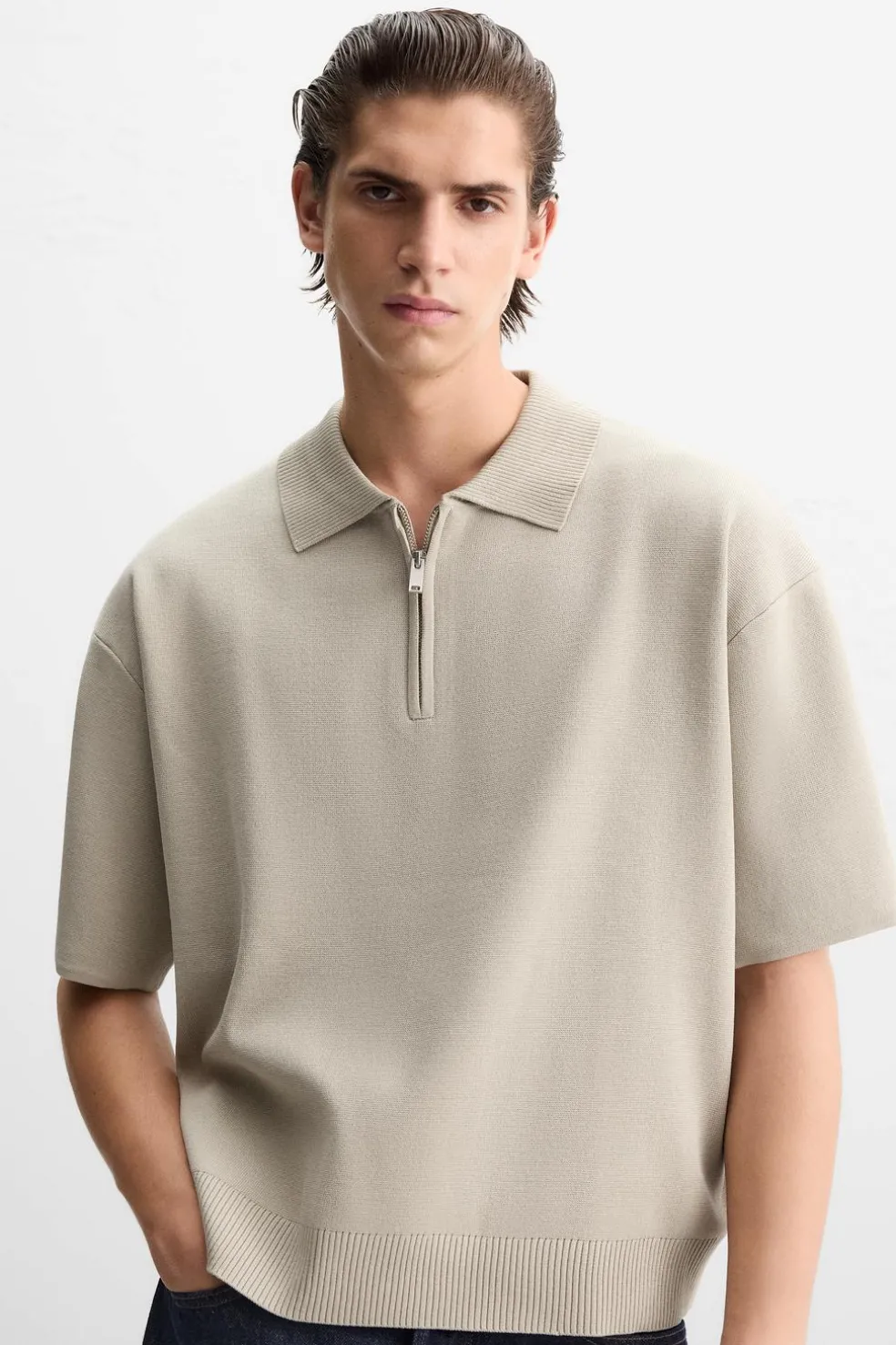 ZARA Camisola / Casacos|Polos^POLO DE MALHA COM FECHO DE CORRER Pedra