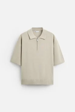 ZARA Camisola / Casacos|Polos^POLO DE MALHA COM FECHO DE CORRER Pedra