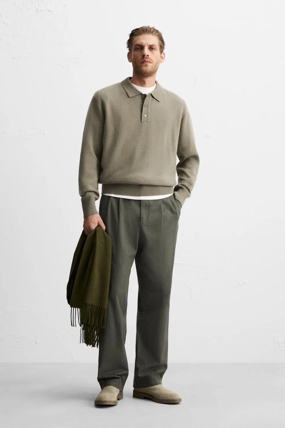 ZARA Camisola / Casacos|Polos^POLO DE MALHA COM LÃ Verde sálvia