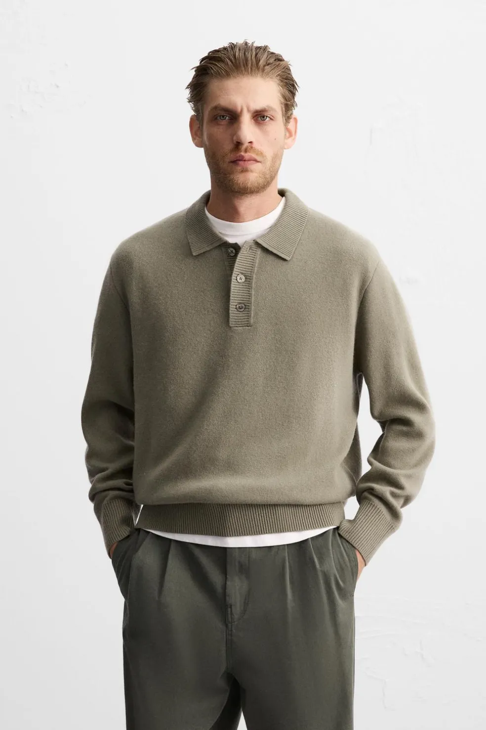 ZARA Camisola / Casacos|Polos^POLO DE MALHA COM LÃ Verde sálvia
