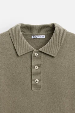 ZARA Camisola / Casacos|Polos^POLO DE MALHA COM LÃ Verde sálvia