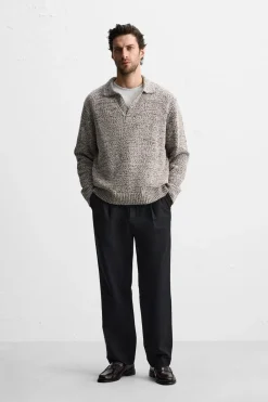 ZARA Camisola / Casacos|Polos^POLO DE MALHA COM TEXTURA Cru / Preto