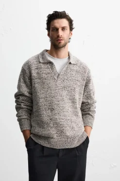 ZARA Camisola / Casacos|Polos^POLO DE MALHA COM TEXTURA Cru / Preto