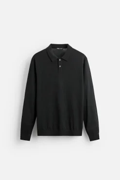 ZARA Vestuário De Inverno|Camisola / Casacos^POLO DE MALHA EM LÃ MERINO Preto
