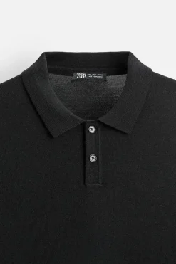 ZARA Vestuário De Inverno|Camisola / Casacos^POLO DE MALHA EM LÃ MERINO Preto
