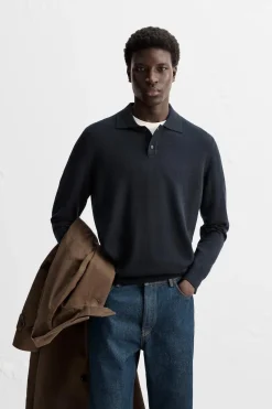 ZARA Vestuário De Inverno|Camisola / Casacos^POLO DE MALHA LÃ MERINO Azul-marinho