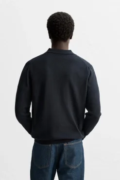 ZARA Vestuário De Inverno|Camisola / Casacos^POLO DE MALHA LÃ MERINO Azul-marinho