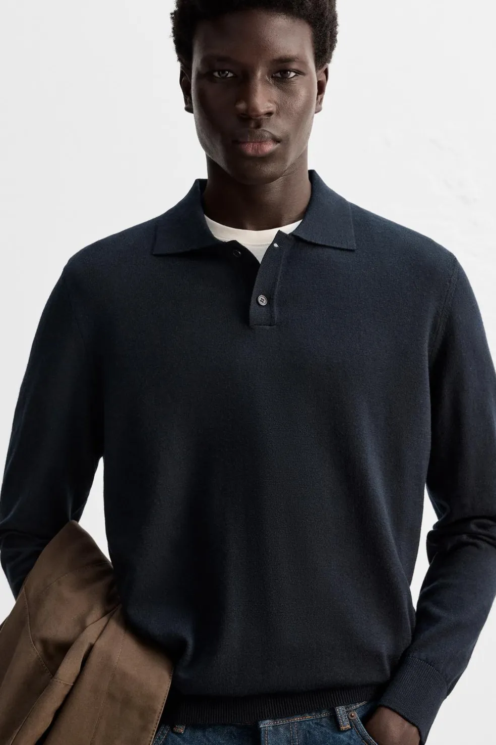 ZARA Vestuário De Inverno|Camisola / Casacos^POLO DE MALHA LÃ MERINO Azul-marinho