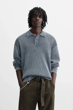 ZARA Camisola / Casacos|Polos^POLO DE MALHA LAVADA Índigo