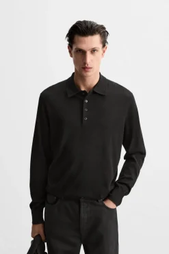 ZARA Camisola / Casacos|Polos^POLO DE MALHA LEVE LÃ - CAXEMIRA Preto