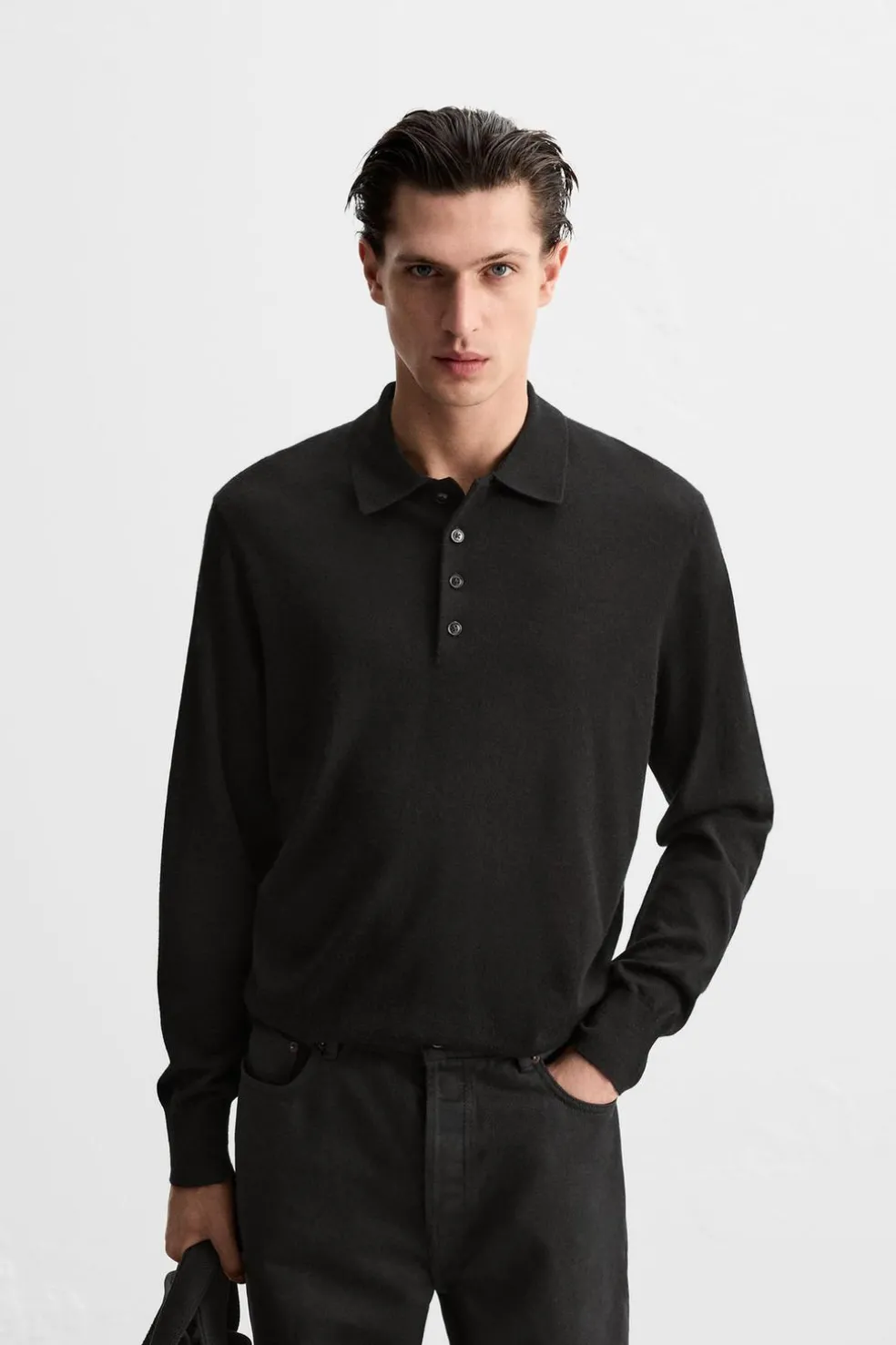ZARA Camisola / Casacos|Polos^POLO DE MALHA LEVE LÃ - CAXEMIRA Preto