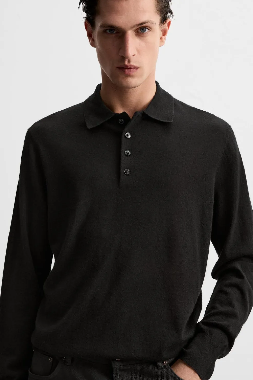 ZARA Camisola / Casacos|Polos^POLO DE MALHA LEVE LÃ - CAXEMIRA Preto
