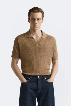 ZARA Camisola / Casacos|Polos^POLO DE MALHA LINHO - VISCOSE torrado