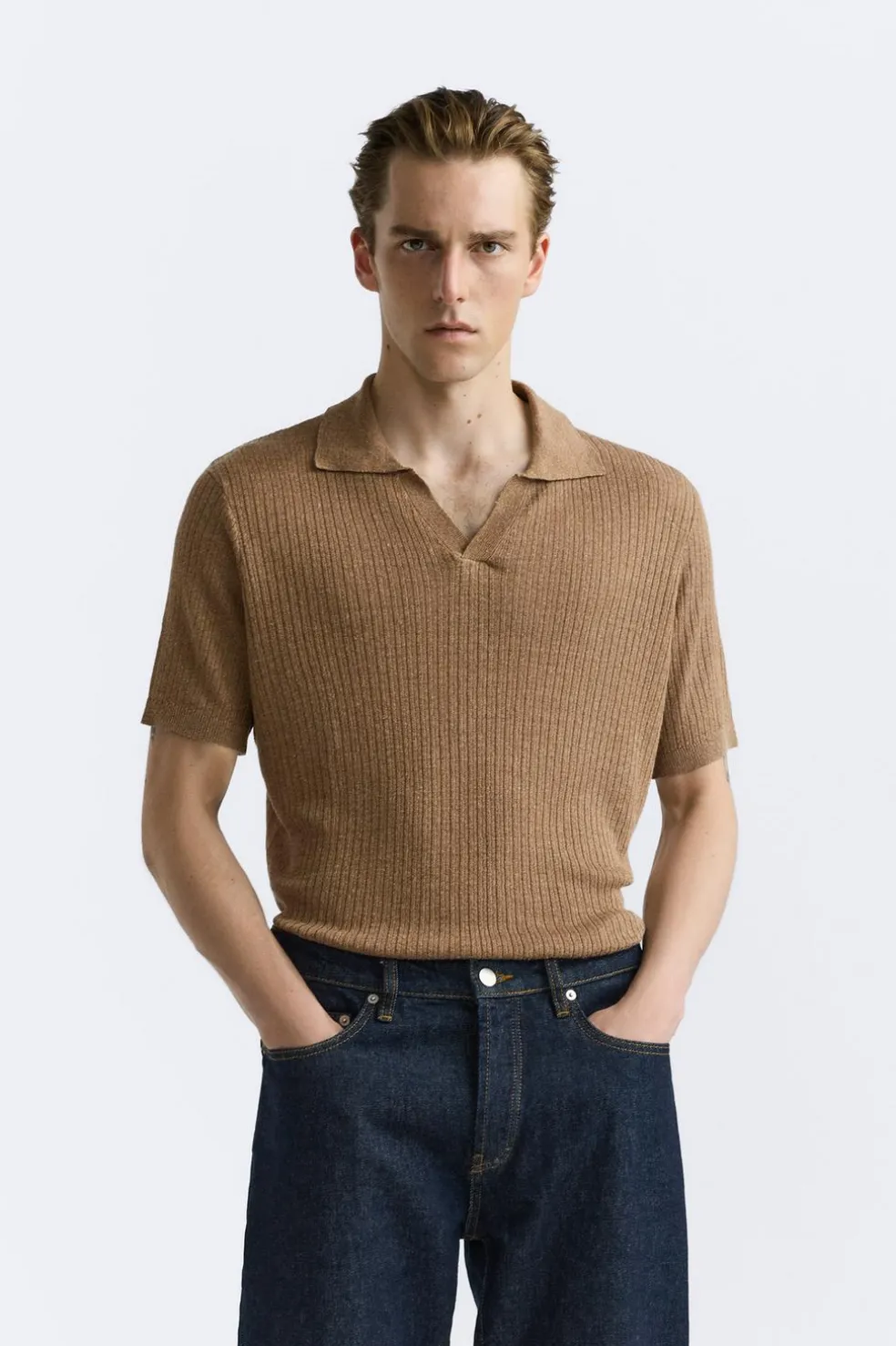 ZARA Camisola / Casacos|Polos^POLO DE MALHA LINHO - VISCOSE torrado