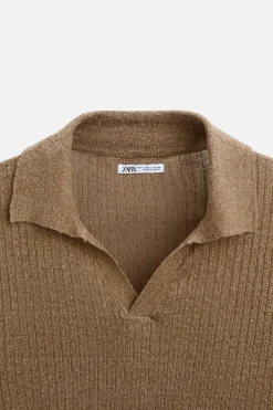 ZARA Camisola / Casacos|Polos^POLO DE MALHA LINHO - VISCOSE torrado