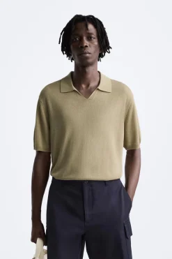 ZARA Camisola / Casacos|Polos^POLO DE MALHA LYOCELL - LINHO Bege
