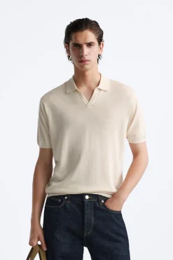 ZARA Camisola / Casacos|Polos^POLO DE MALHA MISTURA COM LIOCEL Baunilha