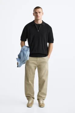 ZARA Camisola / Casacos|Polos^POLO DE MALHA PEROLADA Preto