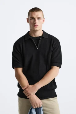 ZARA Camisola / Casacos|Polos^POLO DE MALHA PEROLADA Preto