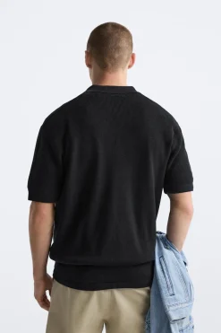 ZARA Camisola / Casacos|Polos^POLO DE MALHA PEROLADA Preto