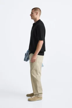 ZARA Camisola / Casacos|Polos^POLO DE MALHA PEROLADA Preto
