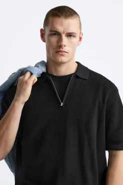 ZARA Camisola / Casacos|Polos^POLO DE MALHA PEROLADA Preto
