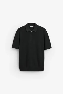 ZARA Camisola / Casacos|Polos^POLO DE MALHA PEROLADA Preto