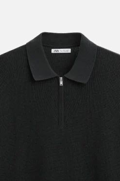 ZARA Camisola / Casacos|Polos^POLO DE MALHA PEROLADA Preto