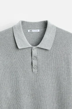 ZARA Camisola / Casacos|Polos^POLO DE MALHA PEROLADA Cinzento-vigoré