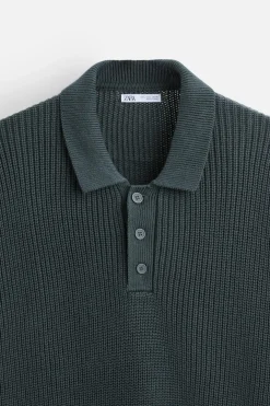 ZARA Camisola / Casacos|Polos^POLO DE MALHA PEROLADA Verde-pato