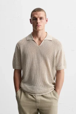 ZARA Camisola / Casacos|Polos^POLO DE MALHA RENDILHADA Bege-claro
